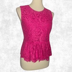 J.Crew Hot Pink Lace Peplum Blouse Women’s 8P Petite Floral Sleeveless Top